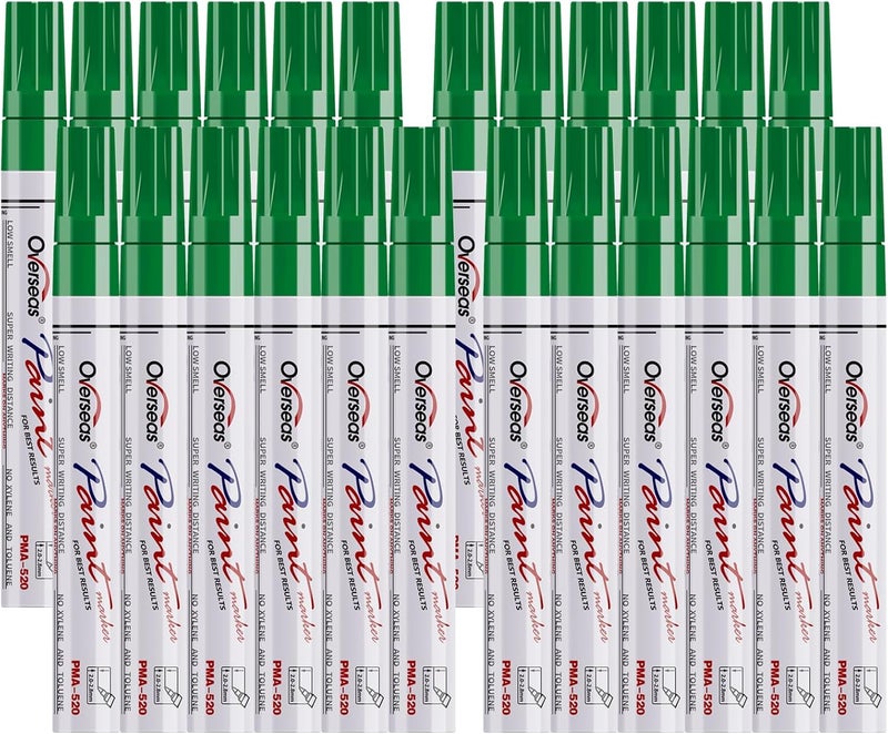 Overseas Green Paint Pens Permanent Markers 24 Pcs, Oil Based Paint Markers Set, Quick Drying, Waterproof, Medium Tip Marker Pens for Metal, Rock, Wood, Plastic, Canvas, Glass, Stone, Rubber, Paper - Image 1